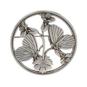Georg Jensen Moonlight Blossom Brooch Sterling 925 Butterflies & Flowers Pin